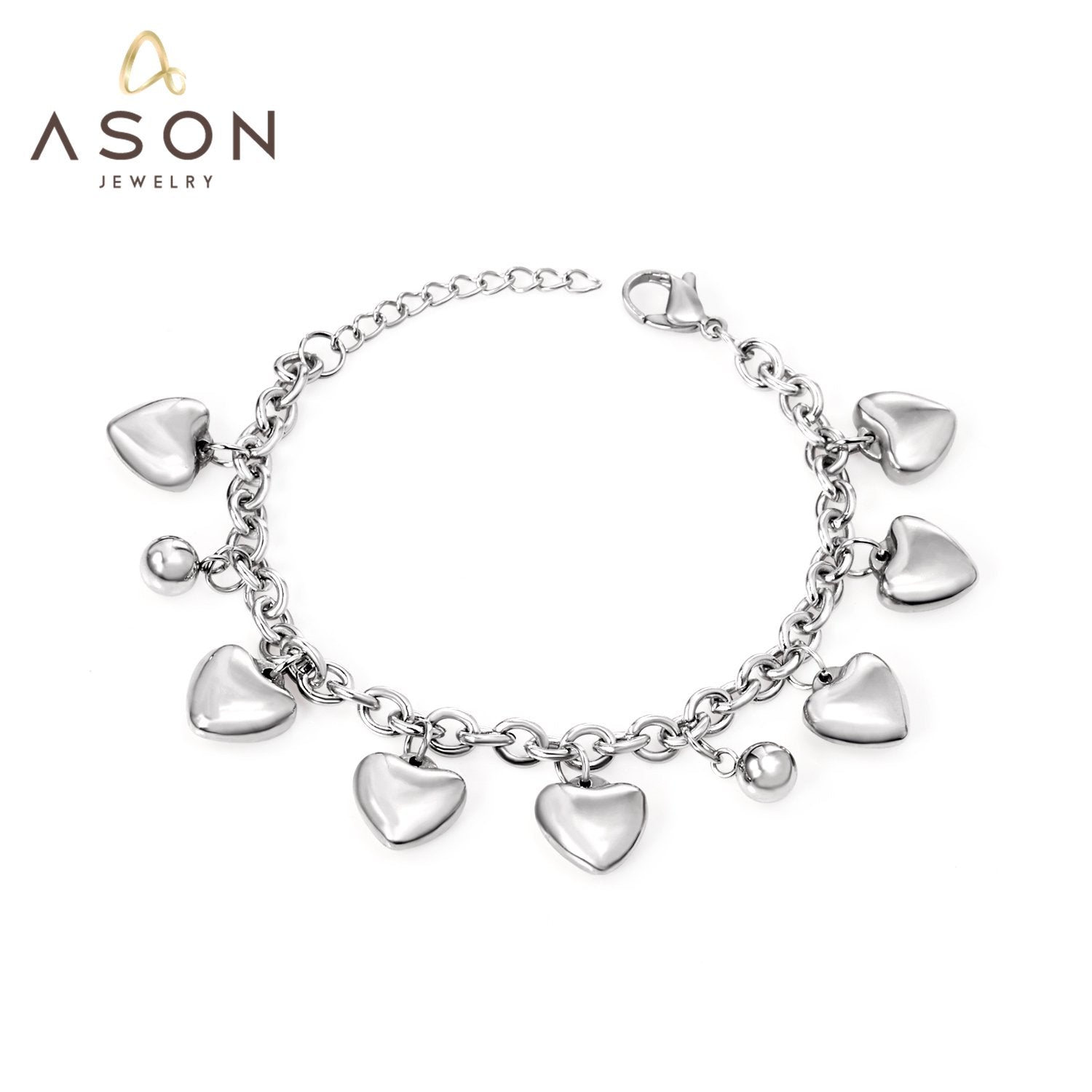 ASON Lovely Heart Bracelet with Steel Ball Charm Stainless Steel Bangle Silver Color Accessories for Women Girl Jewelry asonjewelry
