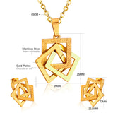 Square Shape Stainless Steel Gold/Silver Color Necklaces Earrings Sets For Women Party Jewelry Set pendientes mujer
