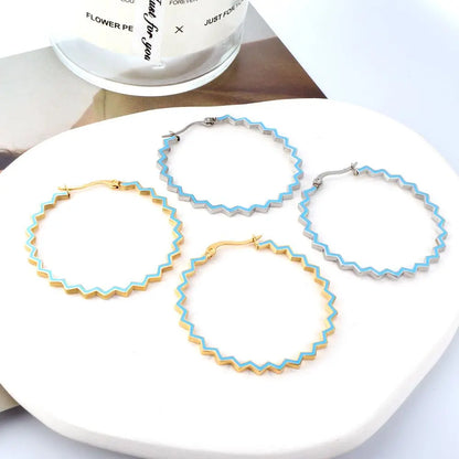 Bohemia Metal Large Wave Shape Hoop Earrrings Stainless Steel Blue Pink Color Irregular Ear Boho Jewelry Gifts for her asonjewelry