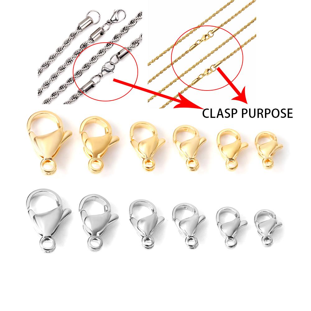 ASON 100Pcs/Lot Gold/Silver Color Stainless Steel Lobster Clasp Hooks Necklace Bracelet Accessories For Jewelry Making Supplies asonjewelry