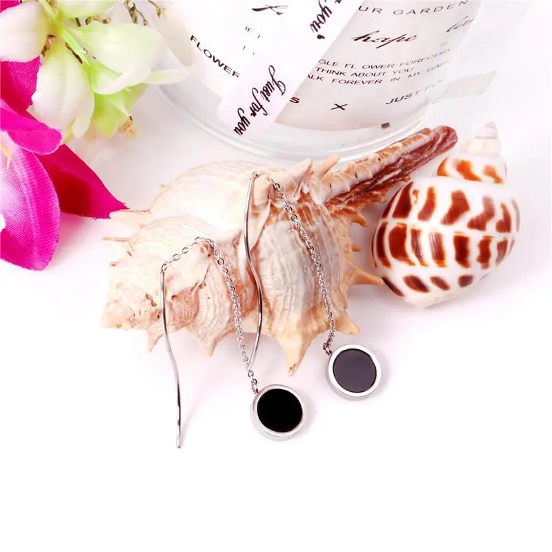 Stainless Steel Korean Dangle Earring with Round Shell Dangle Earrings for Girl Women Fashion Jewelry Brinco asonjewelry