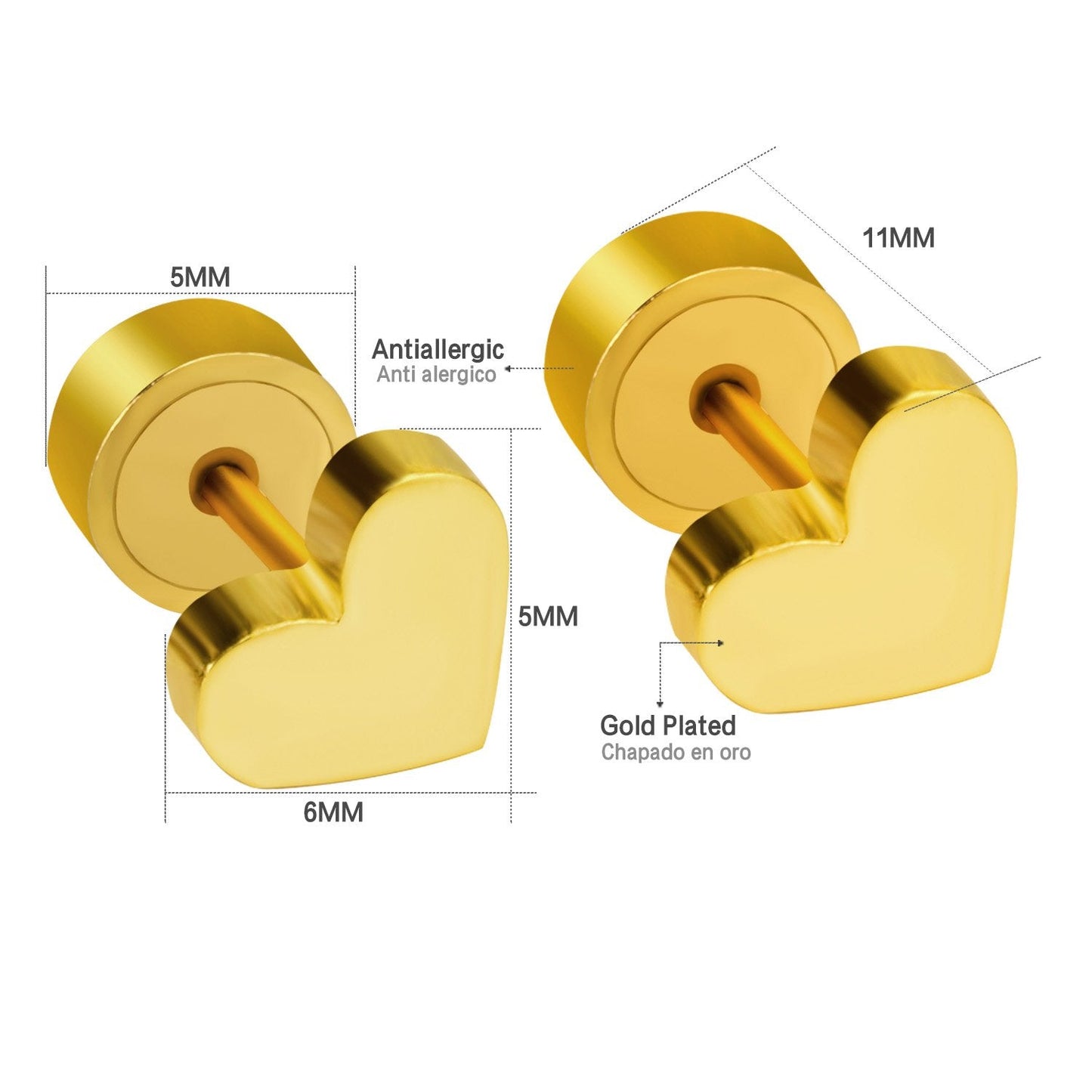 ASON Heart Shape Small Piercing Stud Earrings Stainless Steel for Women Gold Color Children Earring Fashion Jewelry Tiny asonjewelry