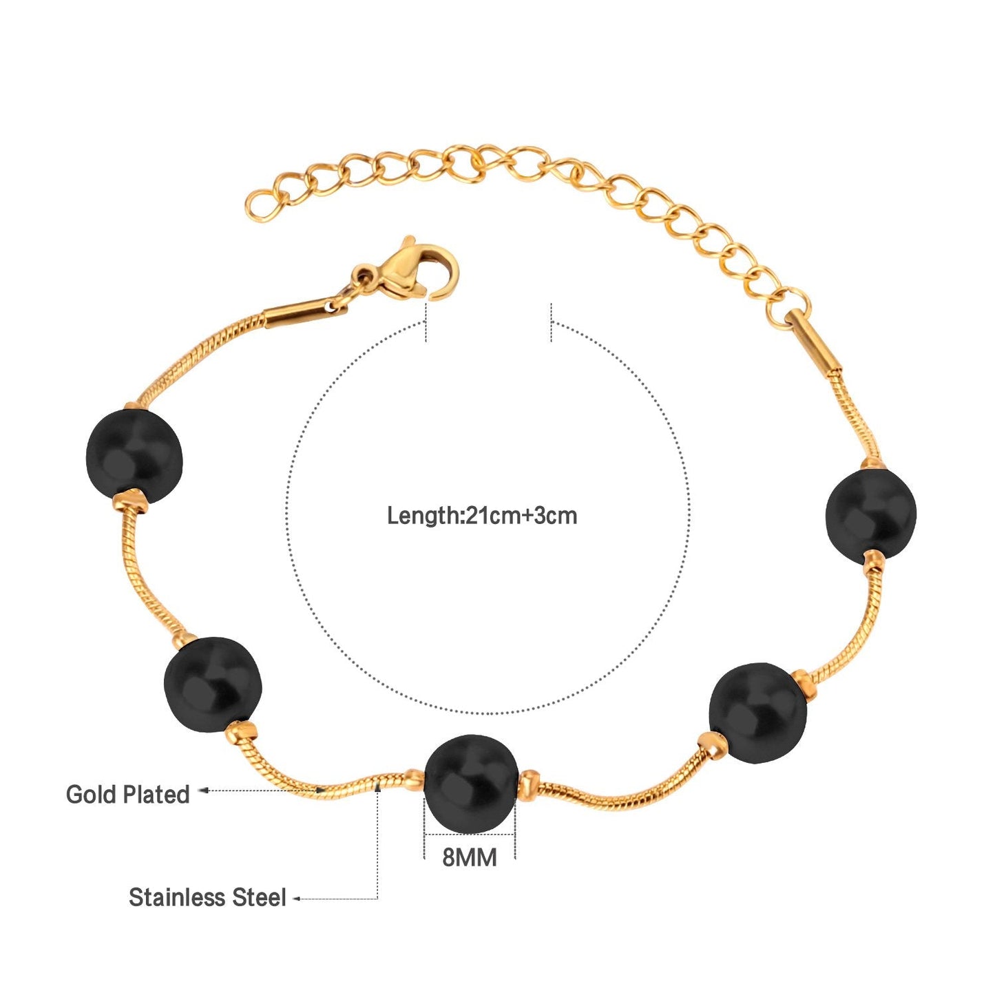 ASON Adjustable Imitation Pearl Chain Bracelets Bangles for Women Gold Color Stainless Steel Extender Fashion Jewelry Gift asonjewelry