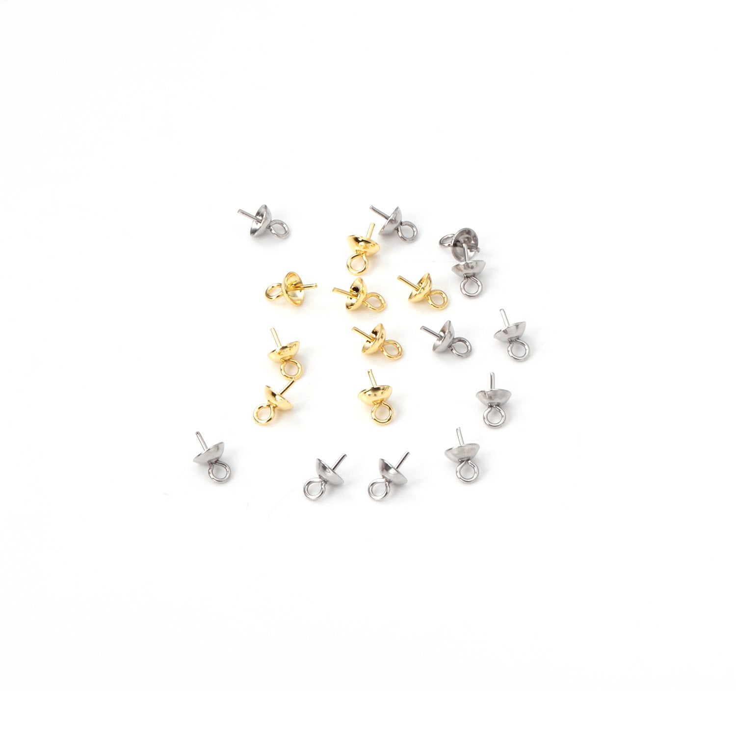 ASON 100 pcs/lot Gold/Silver Stainless Steel Bowl Pin Tray Earrings, Pearl Earring Base, For DIY Necklace Jewelry Charm Making asonjewelry