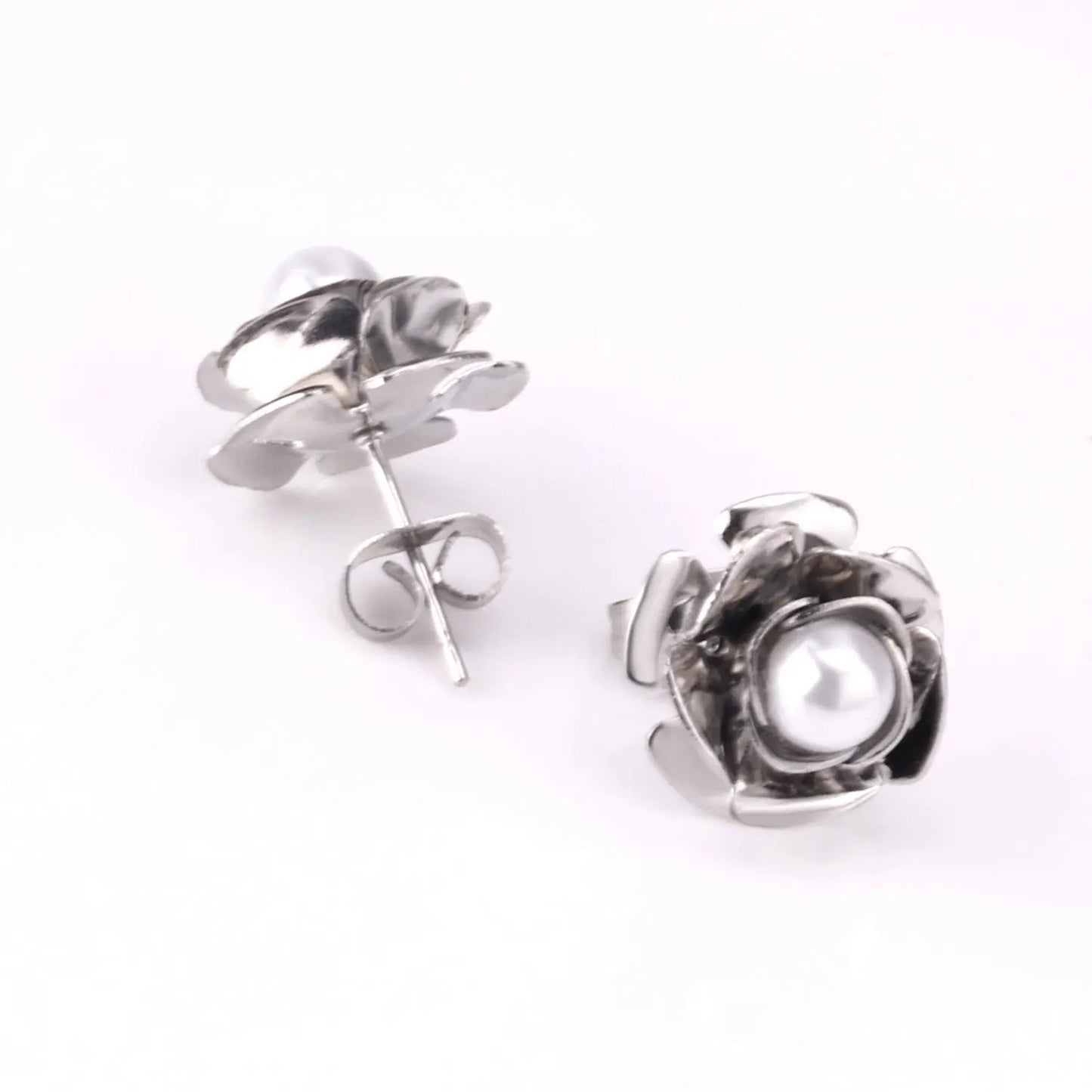 Women серёж Christmas Party Imitation Pearl Stud Earrings Rose Shape Cute Romantic Ladies Jewelry Piercing Earrings asonjewelry