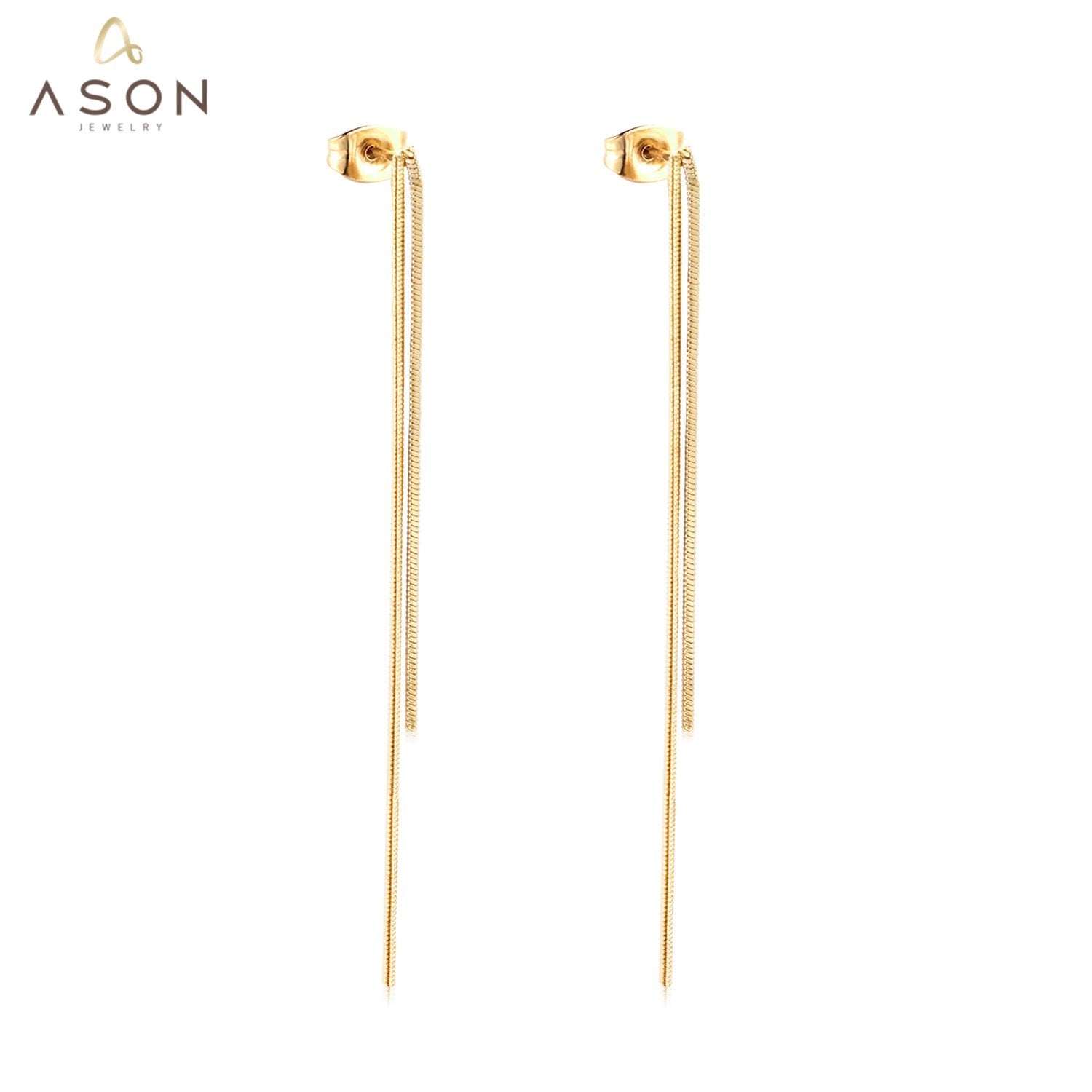 ASON Gold Color Simple Long Tassel Earrings 316L Stainless Steel Stud Earrings for Women Fashion Jewelry Party Gift asonjewelry