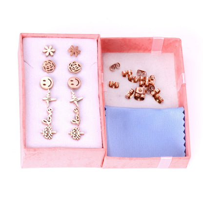 ASON Small Earrings Trendy Jewelry Rose Gold Color Flower Tree Smile Letter 6pairs/Box Stainless Steel Earrings Sets Party asonjewelry