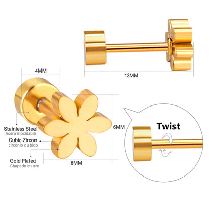ASON Flower Screw Stud Earrings Newest Trendy Style Gold Color Stainless Steel Dangler for Women/Girl Accessories Mujer asonjewelry