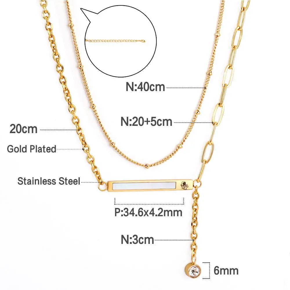 Link Chain Classic Design With Beads Chain Mix Collier Doule Layer Pendant Necklace With AAA Cubic Zirconia 2022 asonjewelry
