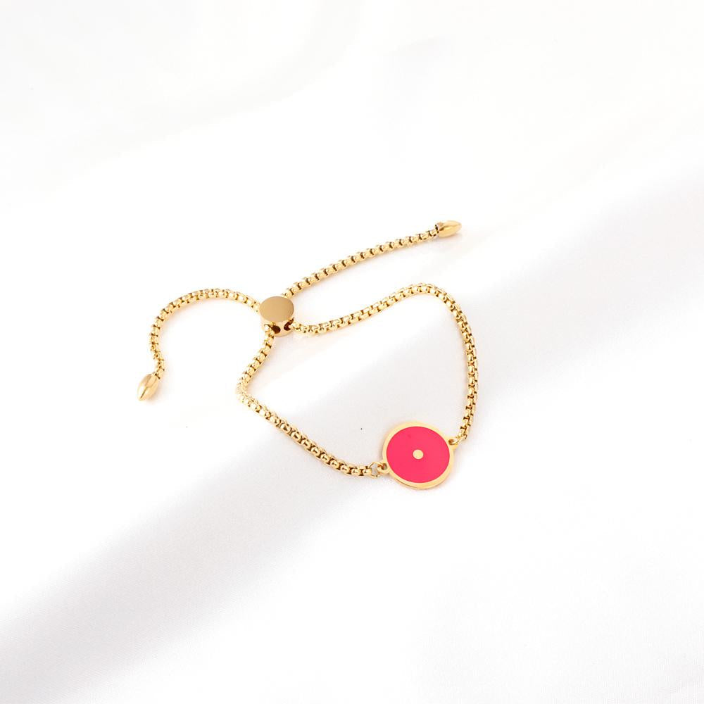 ASON 28 cm Pink Round Shape Accessory BraceletsTrendy Gold Color Stainless Steel For Women Daily Wear Jewelry Adjustable asonjewelry