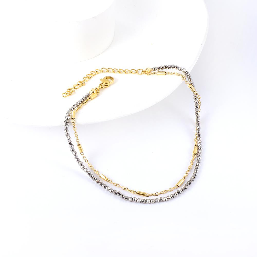 ASON Trendy Carbon Black Beads Accessories Multi-layer Chains Anklets Gold Color Stainless Steel For Women Jewelry Boho asonjewelry