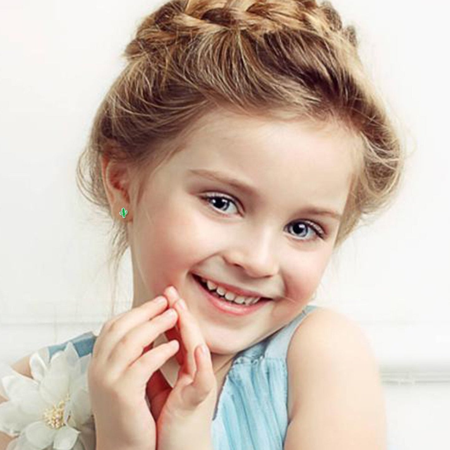 ASON Lovely Children's Ear Stud Silver Color Stainless Steel Green Cactus Cartoon Stud Earrings for Girl Gifts Jewelry asonjewelry