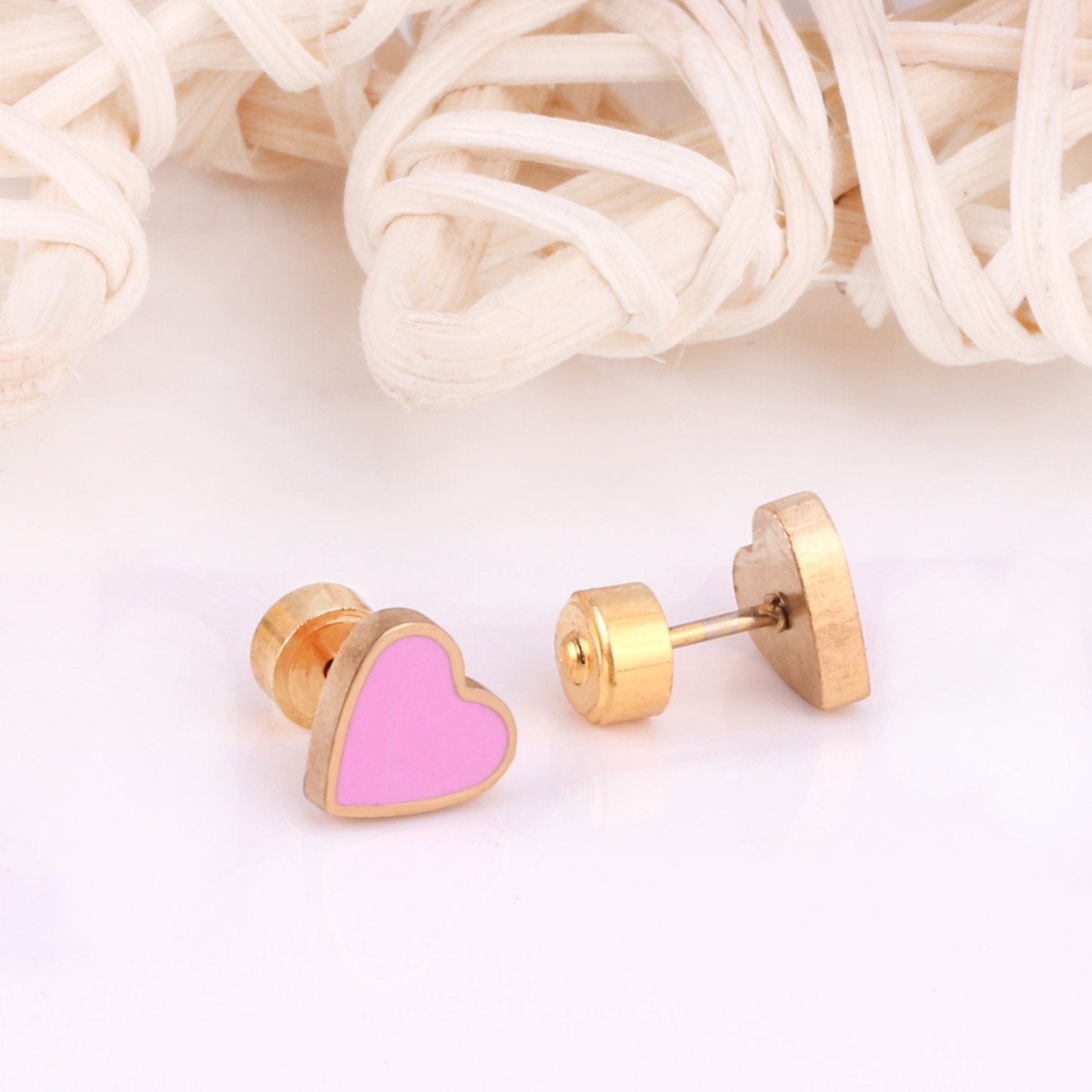 ASON Red/Pink Heart Screw Stud Earring Gold Color Stainless Steel for Women/Girl/Child Ear Piercing Jewelry Christmas Party asonjewelry