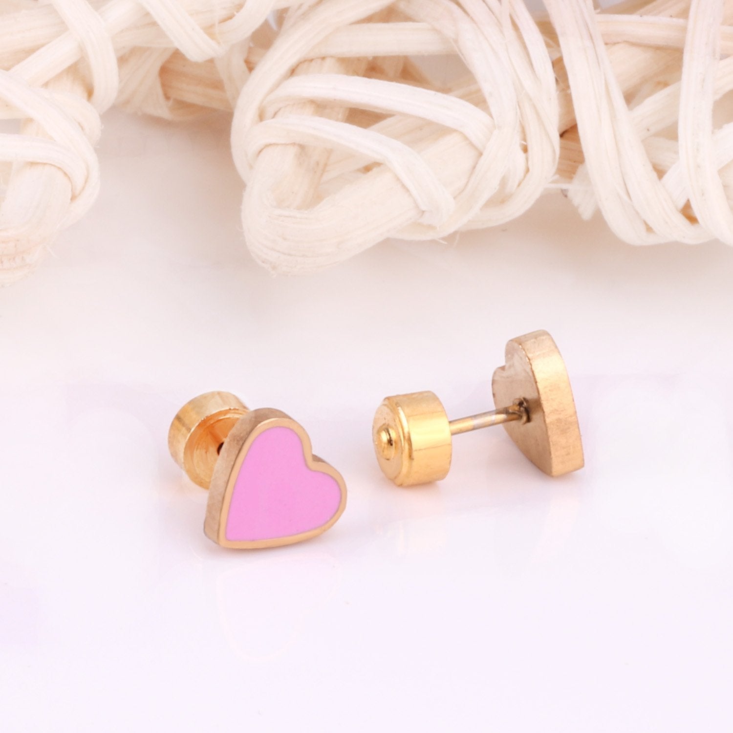 ASON Red/Pink Heart Screw Stud Earring Gold Color Stainless Steel for Women/Girl/Child Ear Piercing Jewelry Christmas Party asonjewelry