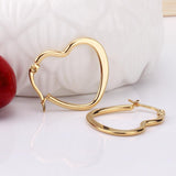 ASON Heart Shape Hoops Earrings Gold Color Size 25mm/35mm/45mm Stainless Steel Big Dangler Female Accessories Piercing