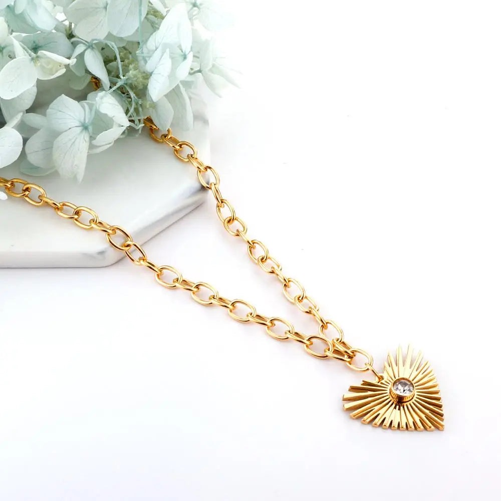 Stainless Steel Jewelry Thick Link Chains For Woman Sculpture Big Heart Punk Collares Boho Trendy Necklaces asonjewelry