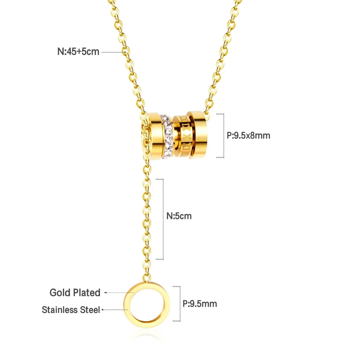 Zircon Round Pendant Stainless Steel Link Chains Necklace For Women Choker Collars Accessories Tassel Jewelry asonjewelry