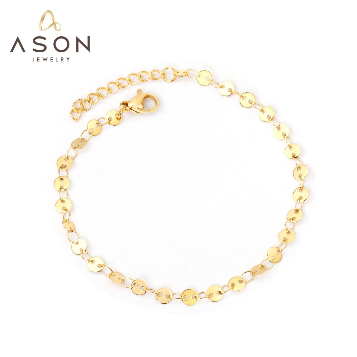 ASON Round Disc Charm Chain Bracelet Women Adjustable Bangle Gold Color Stainless Steel Fashion Jewelry Party Gift Office asonjewelry