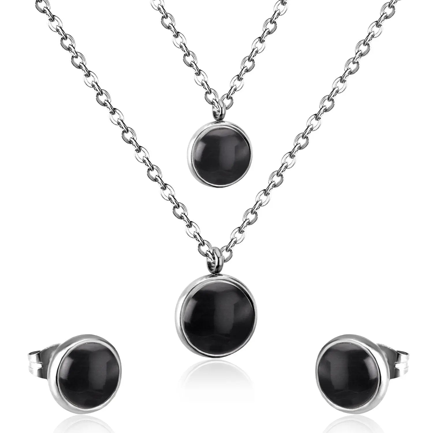 Fashion Elegant Luxury Double Chain Stainless Steel Necklaces Earrings Sets For Ladies Wedding Jewellry pendientes asonjewelry