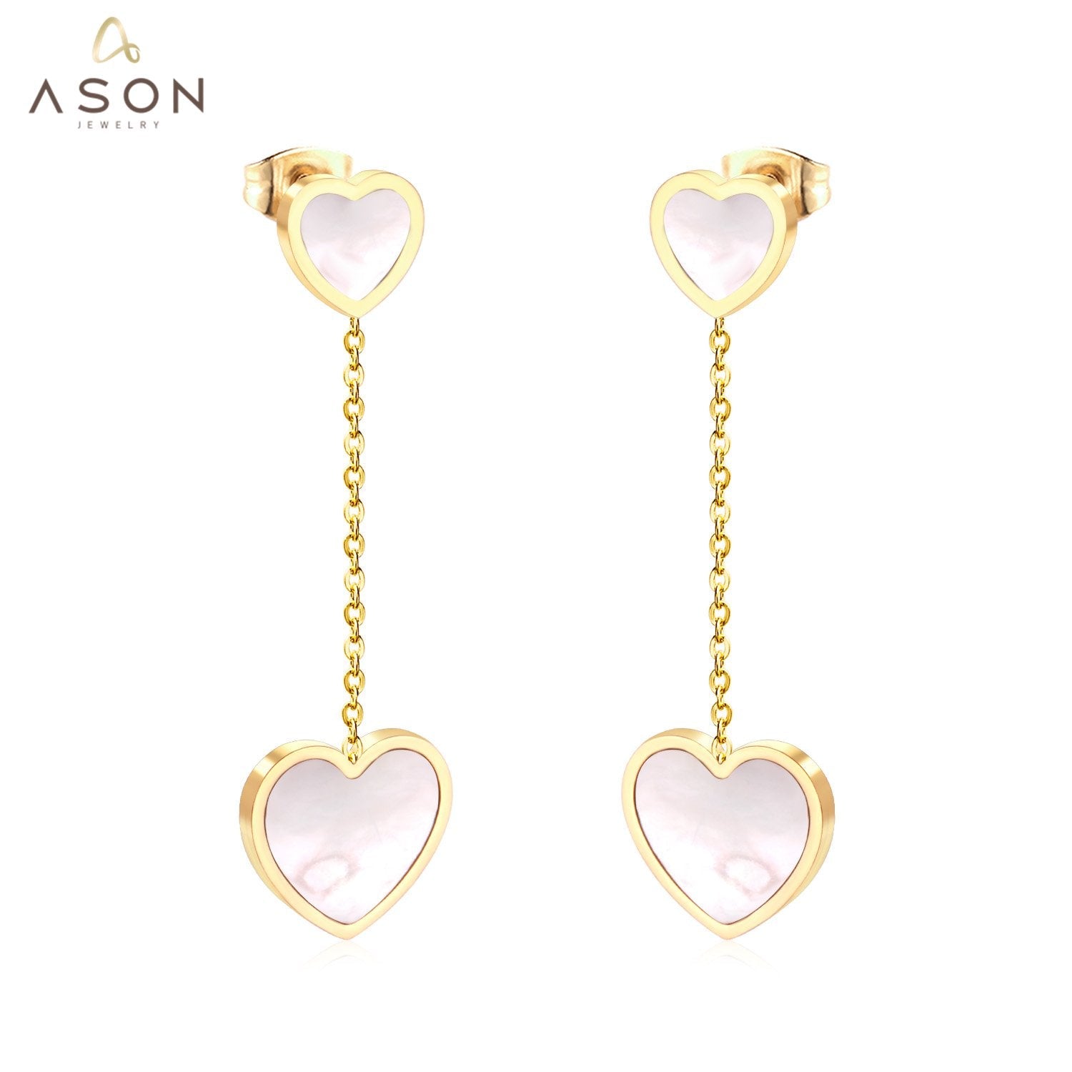 ASON Korean Style Statement Drop Earrings Shell Heart Dangle Earring Stainless Steel Jewelry for Women Femme Party Gift asonjewelry