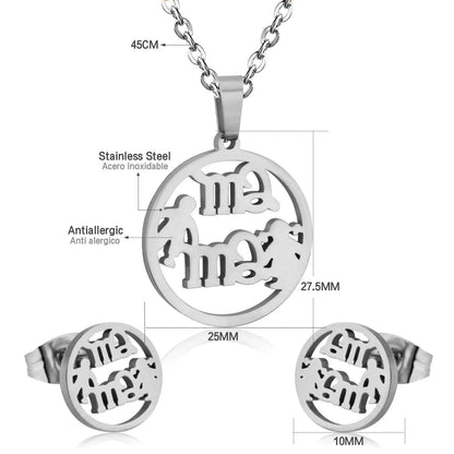 Stainless Steel MAMA Pendant Necklace Earrings For Women Fashion Jewelry Sets For Mother's Day Gift Dubai African asonjewelry
