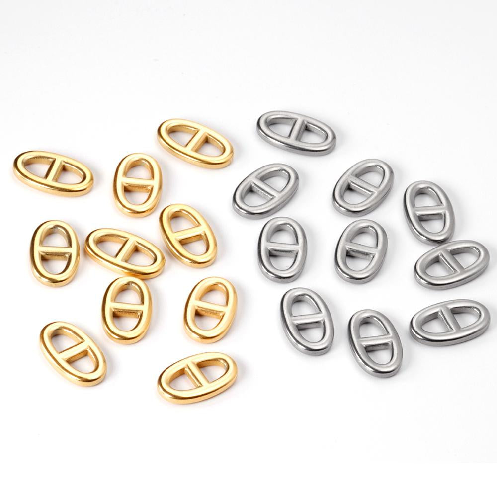 ASON 5Pcs/Lot Gold/Silver Color Stainless Steel Oval Two Holes Charms For Women Men Necklace Bracelet Anklet DIY Jewelry Making asonjewelry