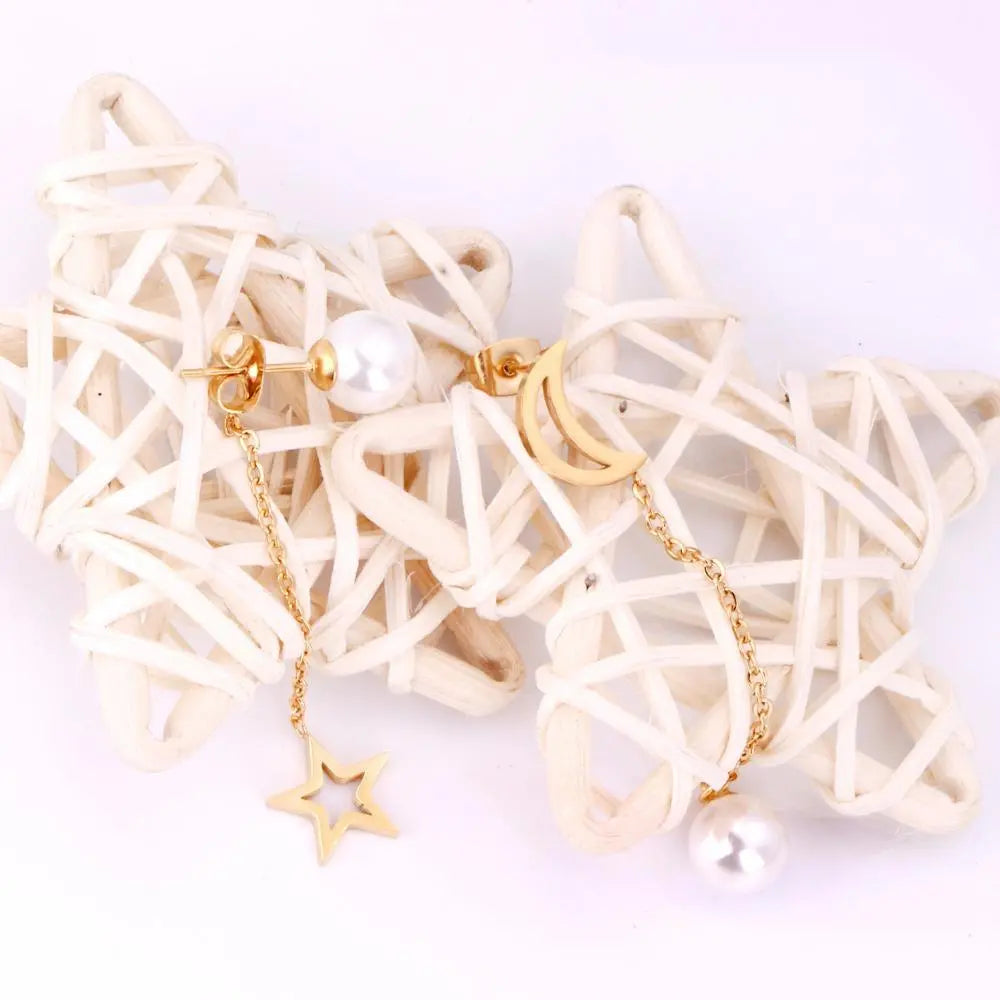 Fashion Women Drop Earrings Moon Star Shape Fake-Pearl For Women's Jewelry Stainless Steel Dangle Earings Brinco asonjewelry