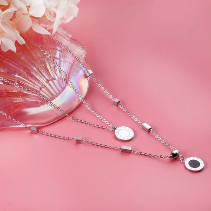 New Design Romantic Double Pendant Necklace For Women Design Roman Numerals Trendy Black And White Shell Collier asonjewelry