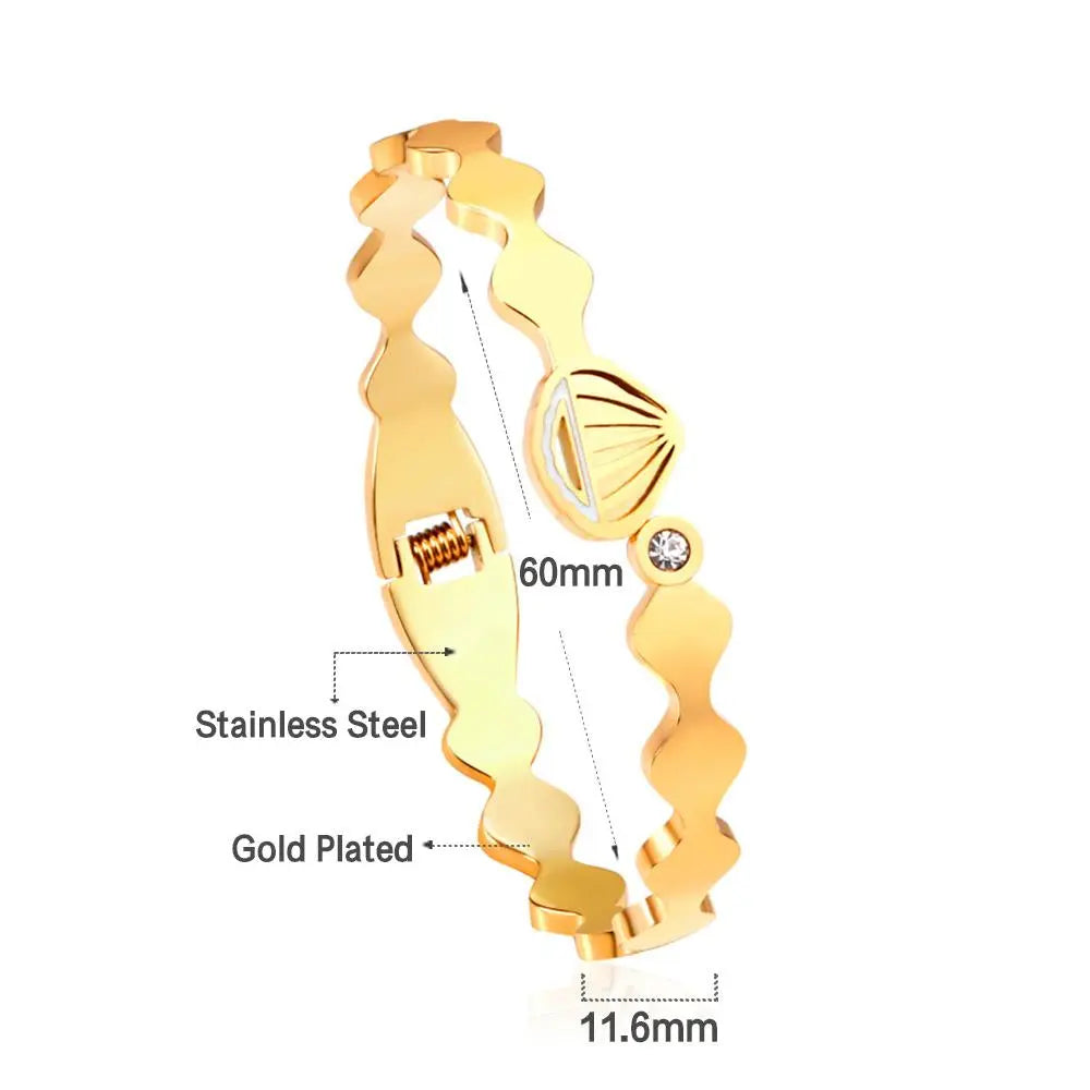 Stainless Steel Bangles On Hand Mental Bracelets For Women Shell Printed Rhinestone Bangles Customize Bangles Gifts asonjewelry