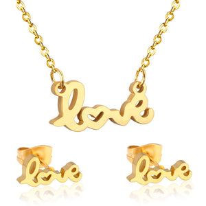 Lover's Stainless Steel Gold Jewelry Sets Letter Wedding Necklaces Earring Dubai Jewellery Set For Women Girls