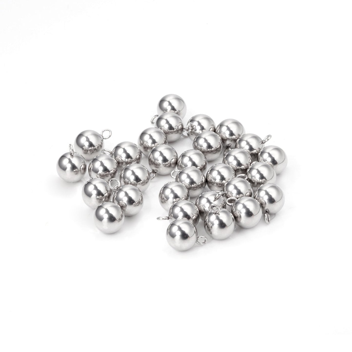 ASON 100pcs 8mm 10mm Stainless Steel Ball with Ring Jewelry Finding Pendant Charm Steel Beads for DIY Jewelry Making asonjewelry