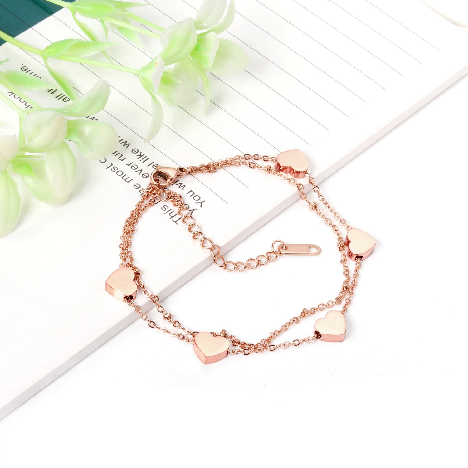 ASON Multi-layer Heart Charm Bracelet Gold Color Stainless Steel Bangle with Extender for Women Girl Fashion Jewelry Gift asonjewelry