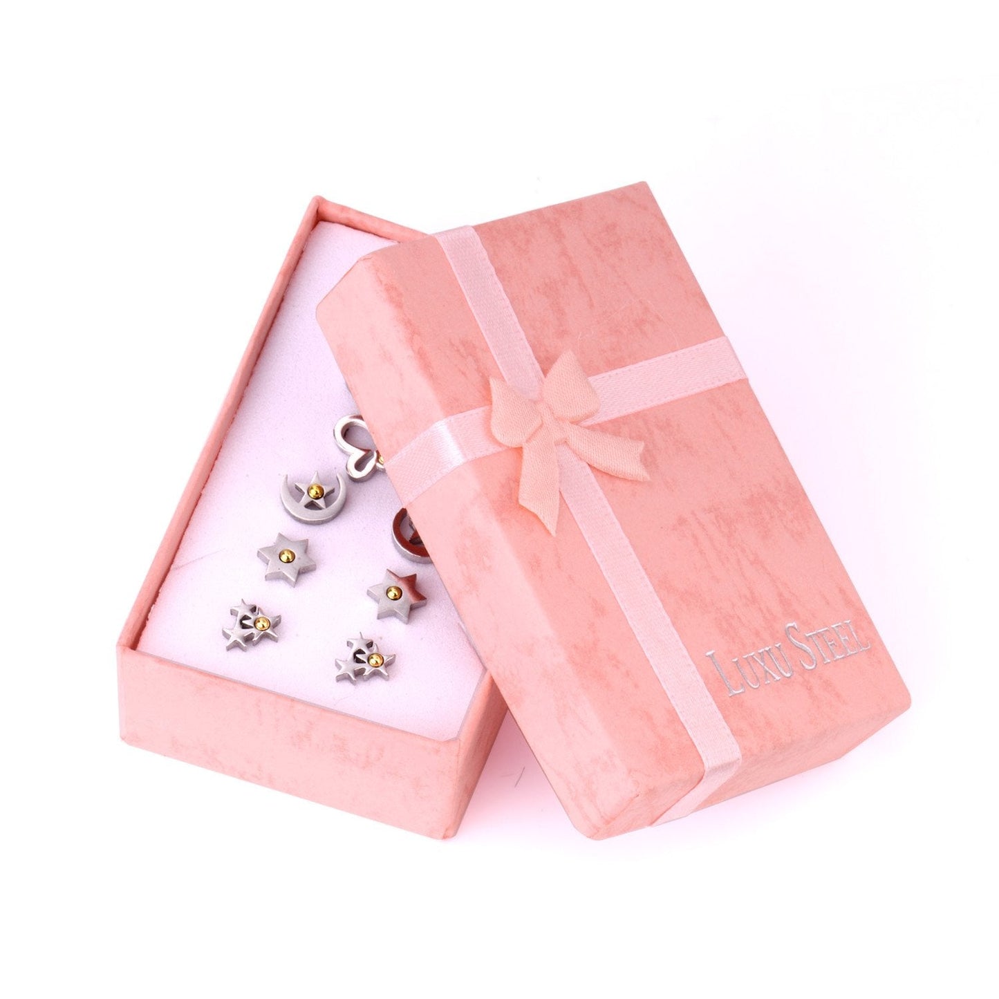 ASON 6pairs/Box Star/Heart Shape with Ball Small Piercing Stud Earring Stainless Steel Silver Color Earrings Set For Women asonjewelry