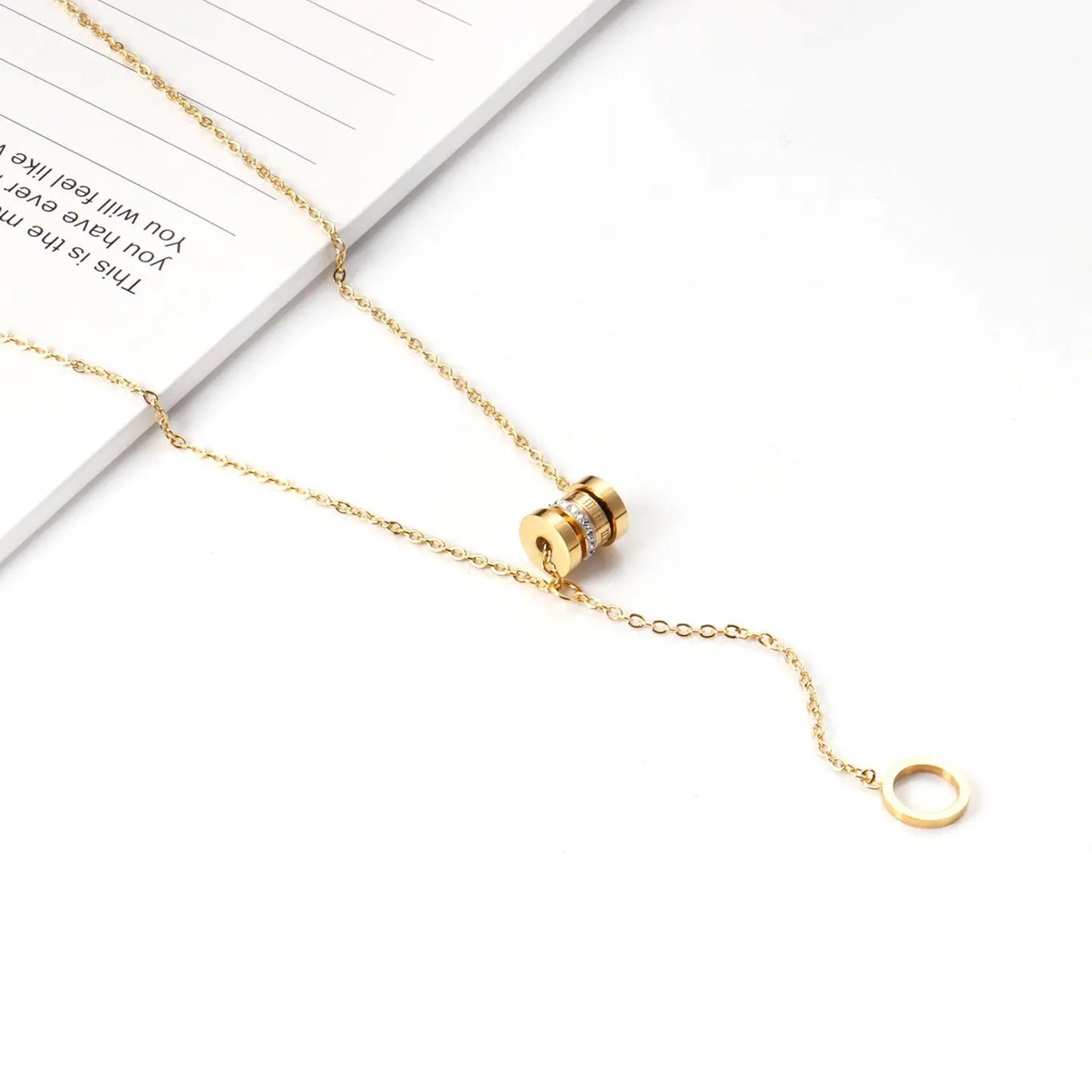 Zircon Round Pendant Stainless Steel Link Chains Necklace For Women Choker Collars Accessories Tassel Jewelry asonjewelry