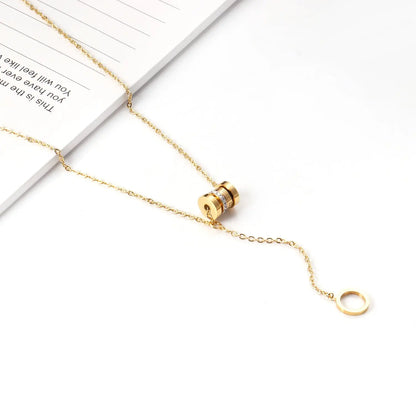 Zircon Round Pendant Stainless Steel Link Chains Necklace For Women Choker Collars Accessories Tassel Jewelry asonjewelry