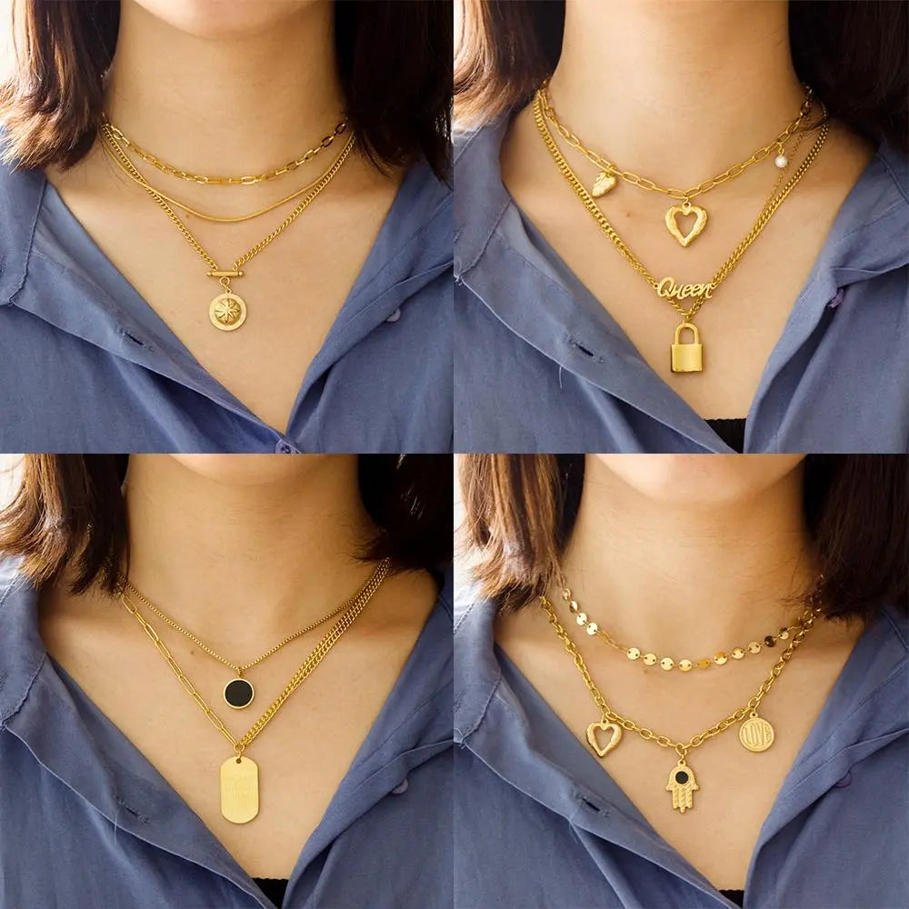 Gothic Multilayer Snake Crystal Necklace Women Gold Color Stainless Steel Double Chain Bohemian 2022 Trendy Jewelry asonjewelry