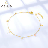 ASON Hands Palm Mixed Color Turkey Evil Eye Round Ball Beaded Chain Anklet Stainless Steel For Women Mini Jewelry Bracelets