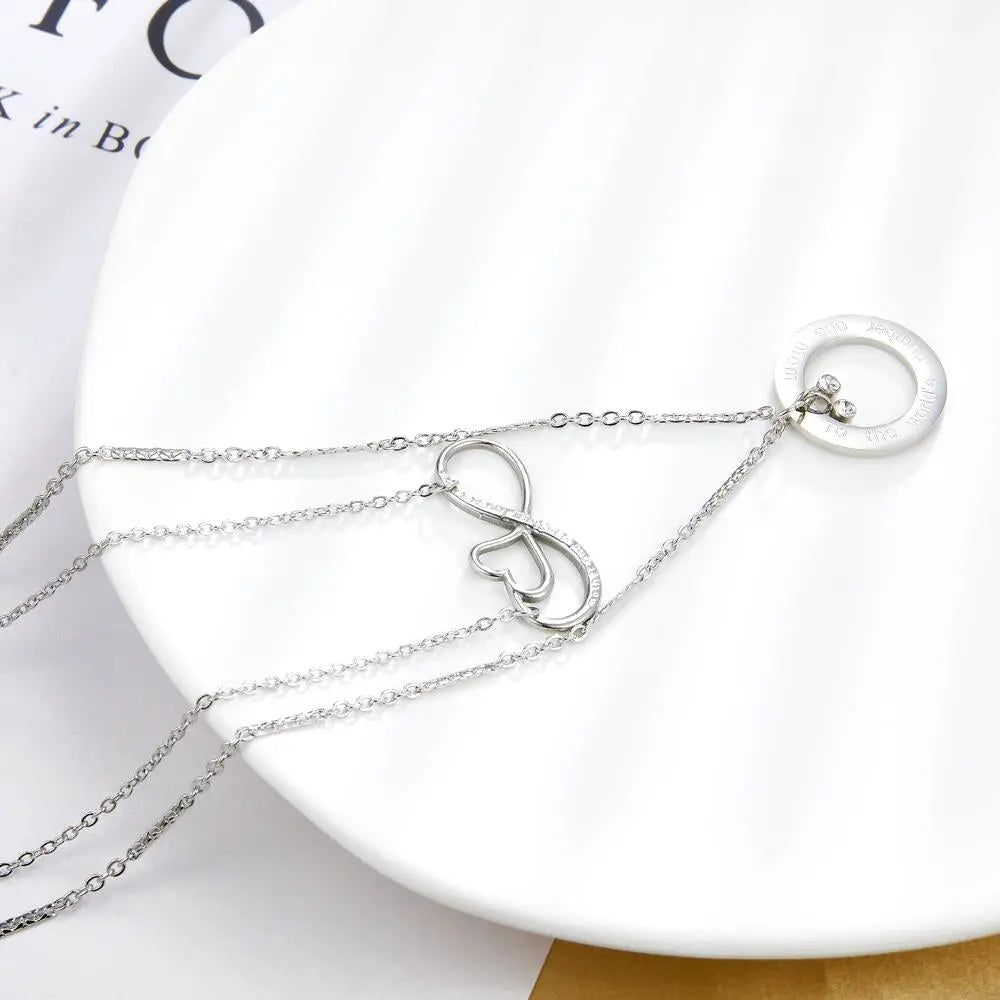 Beads Chains Layer Necklace For Women Stainless Steel Accessories Silver Color Ring and Heart Pendants Fashion Jewelry asonjewelry
