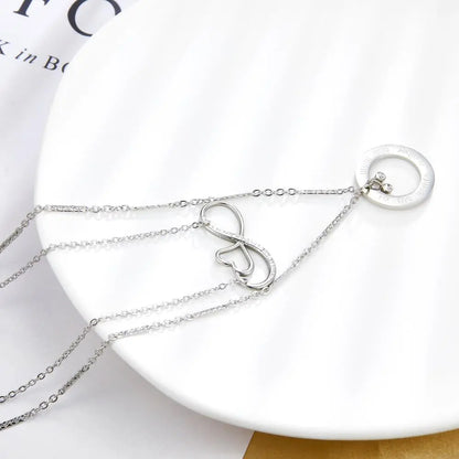 Beads Chains Layer Necklace For Women Stainless Steel Accessories Silver Color Ring and Heart Pendants Fashion Jewelry asonjewelry
