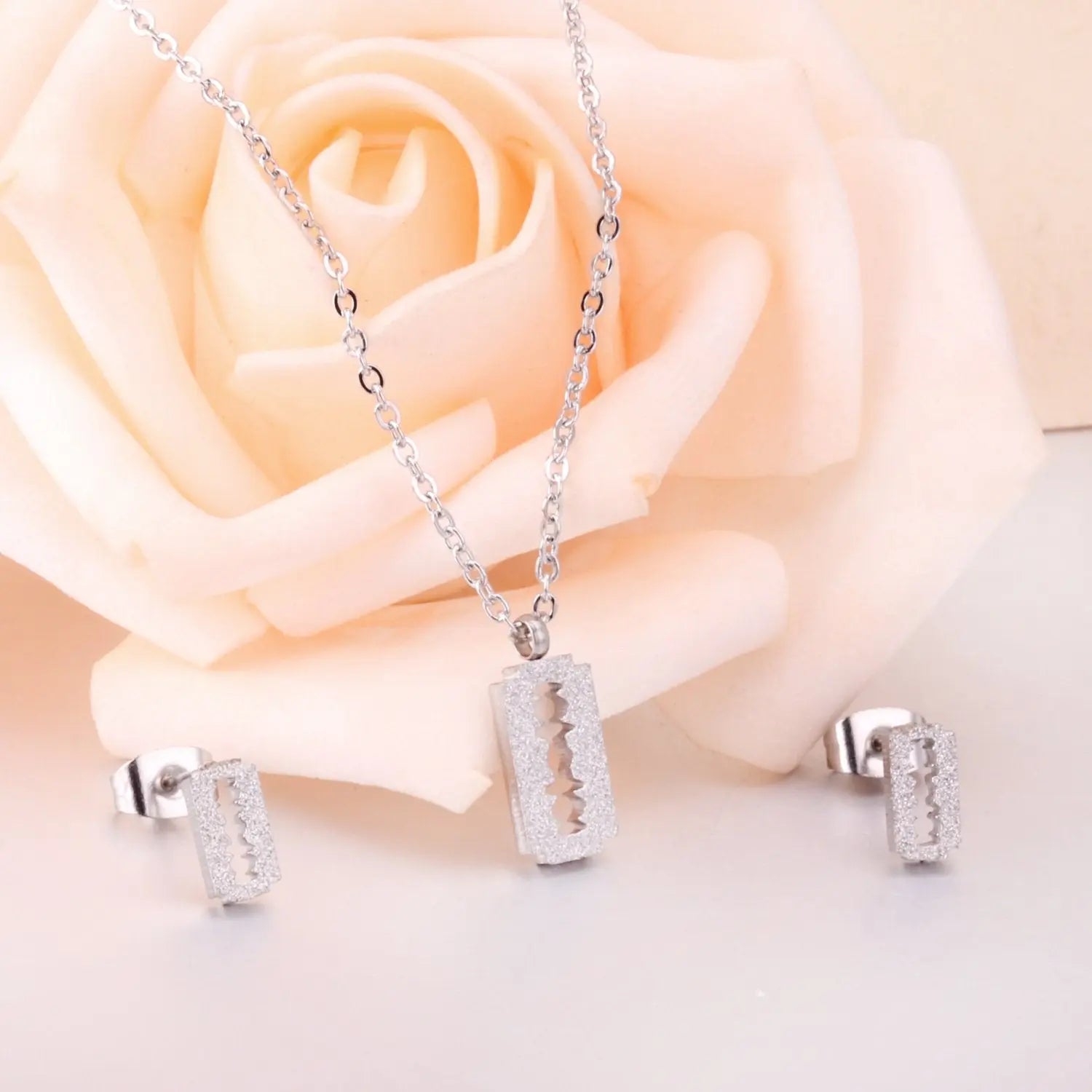 Fashion Frost Gold Pendant Necklace Set for Women Stainless Steel Jewellry Sets Wedding Necklace Set parures bijoux asonjewelry