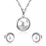 Half Imitation Pearl Stainless Steel Necklace Earrings Set Gold/Silver Color For Woman Wedding Jewellry Accessories