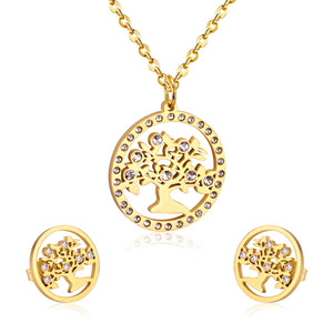 Korean Wedding Dubai Stainless Steel Jewelry Sets Tree Necklace Earrings For Women African Fashion Jewelry Sets