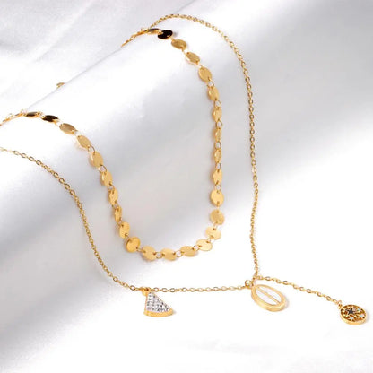 45+5CM Gold Color Luxury Triangle With Crystal Pendant Necklaces For Women Double Chain Jewelry bijoux femme 2021 asonjewelry