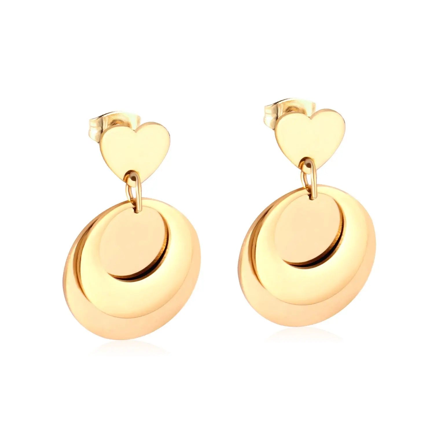 Korean Style Round Heart Stainless Steel Drop Earrings Set For Fashion Jewelry Women Party Gift Gold/Steel Earrings asonjewelry