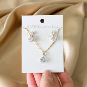 Stainless Steel Crystal Fashion Necklaces Earrings Jewelry Sets For Ladies Necklace Set Jewellry pendientes mujer