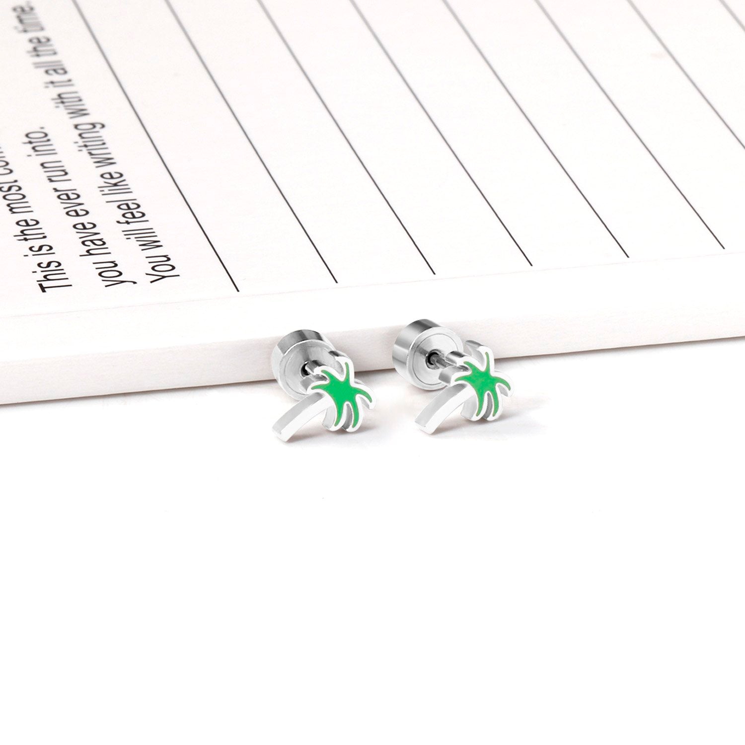 ASON Cute Children's Stud Earrings Silver Color Stainless Steel Coconut Tree Cartoon Ear Studs for Girl Jewelry Gift asonjewelry