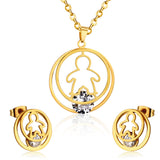 Fashion Gold Necklace Earring Jewellery Set Stainless SteelCrystal Wedding Bridal Dubai Jewelry Set For Girl Women