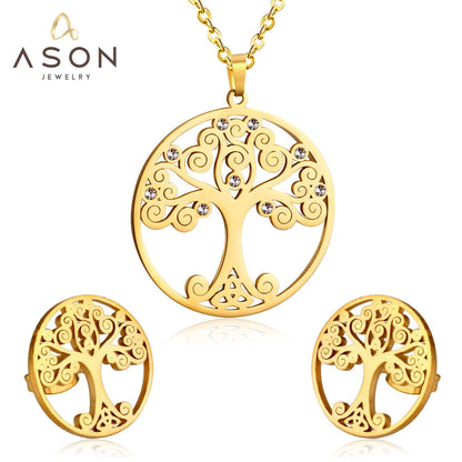 ASON 316L Stainless Steel Bridal Inner Tree Pendant Wedding Jewelry Set for Women 2019 Necklace Pendant Small Stud Earring asonjewelry