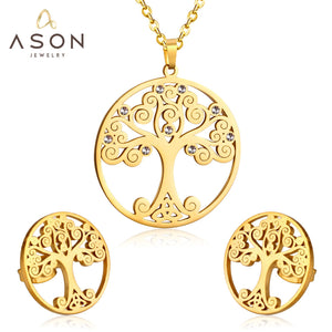 ASON 316L Stainless Steel Bridal Inner Tree Pendant Wedding Jewelry Set for Women 2019 Necklace Pendant Small Stud Earring