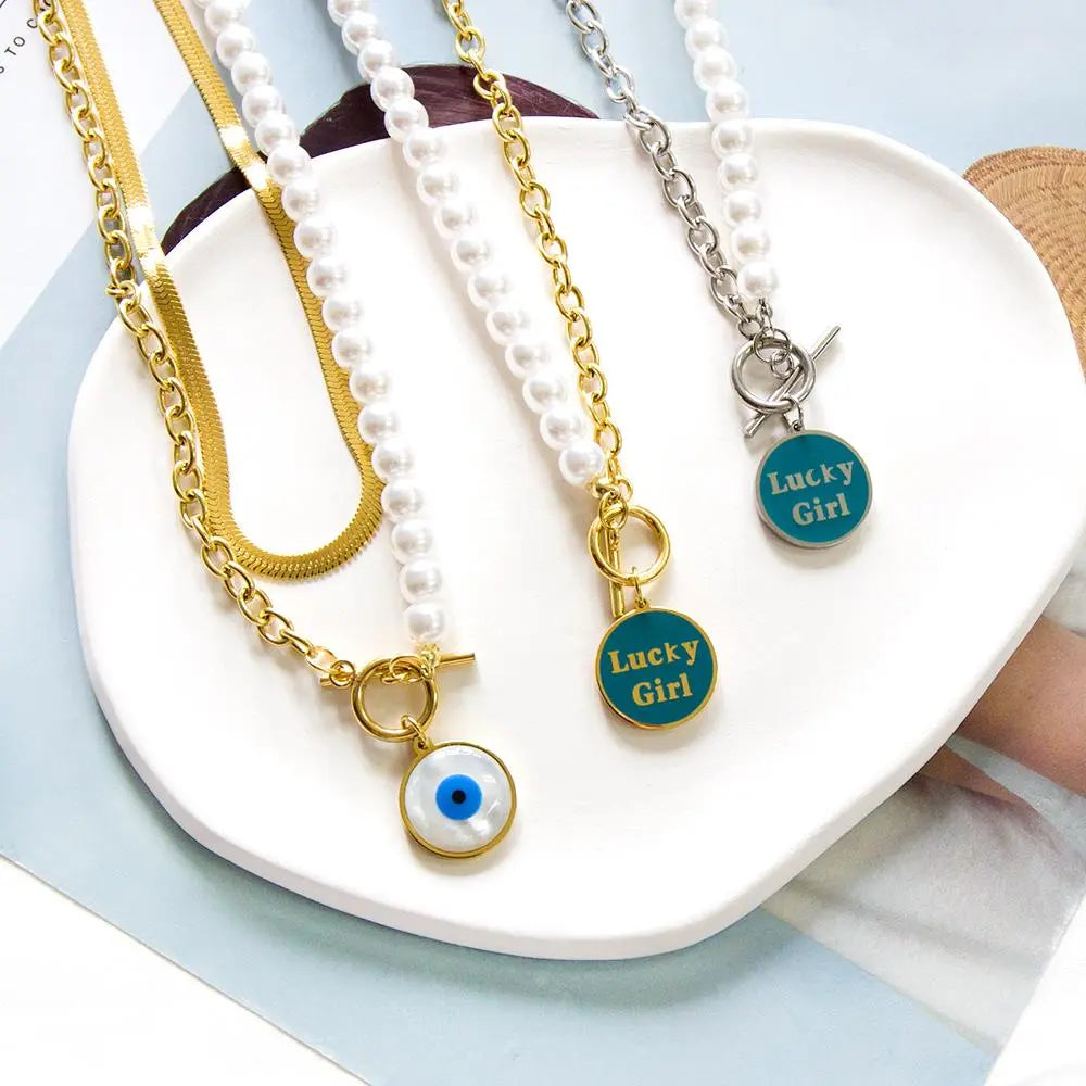 Snake Chain Double Layer New Design Evil Eyes Collier For Woman OT Chain Necklaces Trendy Products 2022 Lucky Girls asonjewelry